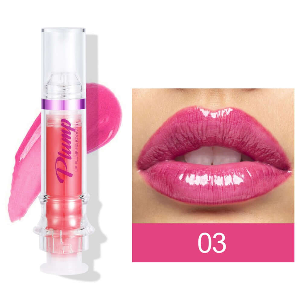 liquid lipstick légèrement épicé, tube de rouge à lèvres avec applicateur et teinte rose sur les lèvres.