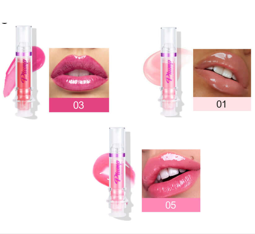 liquid lipstick légèrement épicé - teintes 01, 03 et 05 montrant brillance et confortable sur les lèvres.