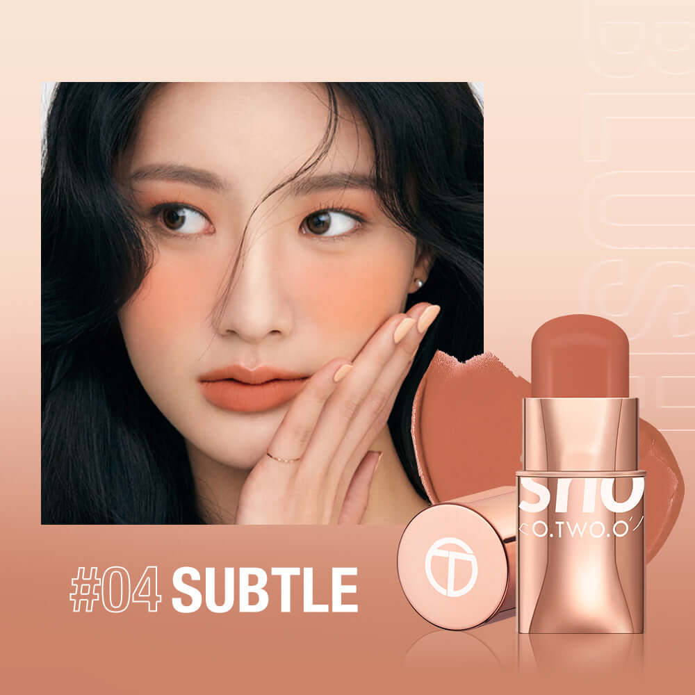 blush crème naturelle tonifiante avec look frais et éclatant, présenté avec tube et teinte #04 SUBTLE