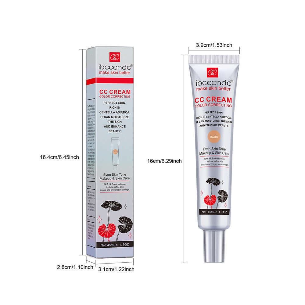 CC cream waterproof anti-sweat in packaging and tube for flawless skin correction and long-lasting wear.