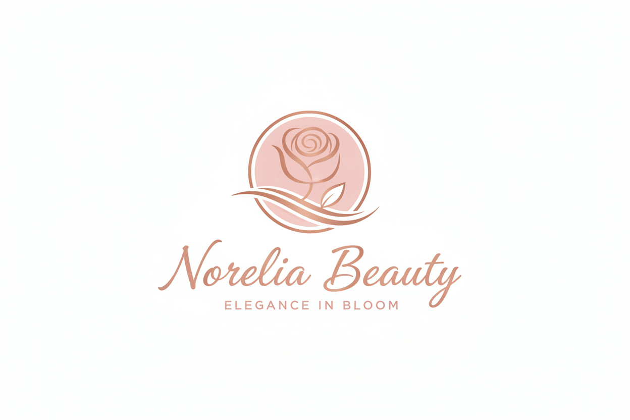 Norelia Beauty logo featuring a rose, symbolizing elegance and beauty in bloom.