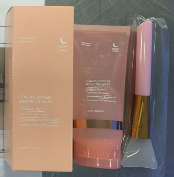 Masque de nuit au collagène norelia beauty avec un applicateur et un emballage élégant.