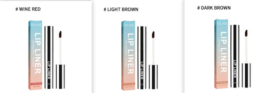 lip liner waterproof en teintes Wine Red, Light Brown et Dark Brown avec embouts applicateurs