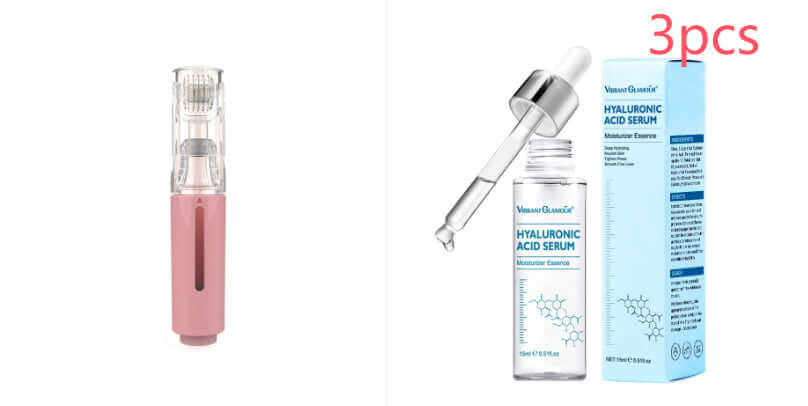 Rouleau de soin des lèvres 3 en 1 et sérum hyaluronique, ensemble de soin de beauté innovant.